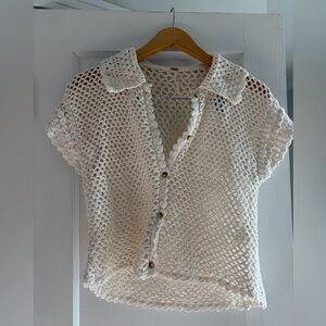 Free People Cream Crochet Knit Top